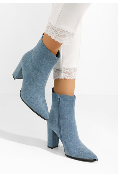 B T Shoes Denim kotníkové boty na podpatku Adalina