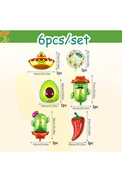 Choice 6 قطع أخرى من بالونات حفلات فييستا، بالونات صبار سمبريرو تشيلي، ديكور حفلات سينكو دي مايو