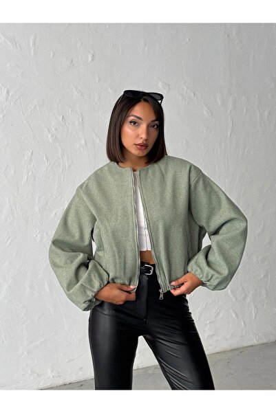 BEJNA سترة نسائية خضراء من نوع بومبر