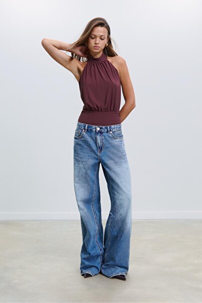 Stradivarius Halter bodysuit with puff sleeves