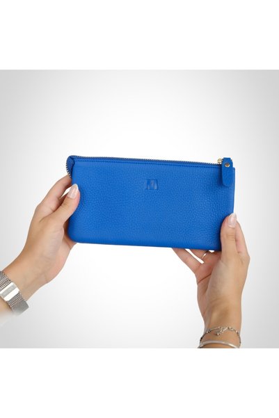 MFT Leather Design Genuine Leather Women's Wallet Bag |   Almeda 5463 Flother Mat Cobalt Blue