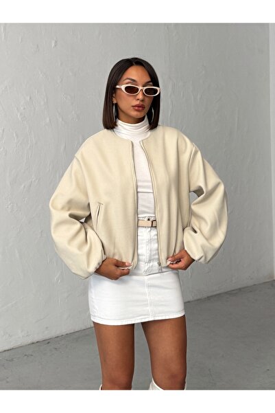 BEJNA Жіноча кремова куртка-бомбер