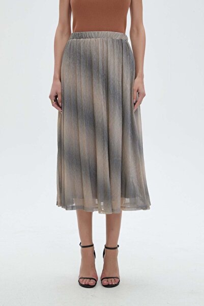 Nichii تنورة نسائية متوسطة الطول بخيوط لامعة