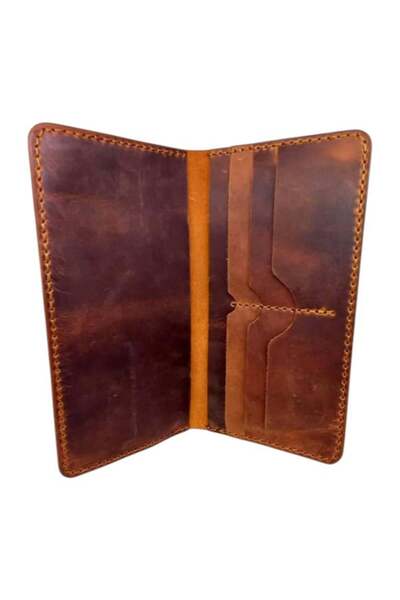 CASABA محفظة مصنوعة يدويًا من الجلد الطبيعي مع حجرة للهاتف بلون بلاط