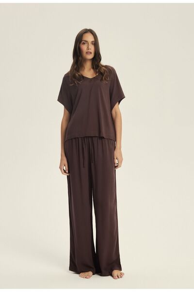 ESOTIQ Set de lenjerie de casă pentru femei, format din 2 piese, tricou tip cutie și pantaloni lungi și largi, pijama de casă | Corenso