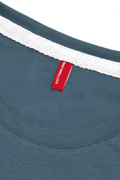 Cottonland Erkek COLBERT Uzun Kollu O Yaka Baskısız Zımparalı Penye T-Shirt MAVİ