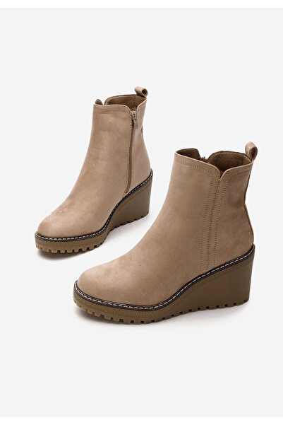 B T Shoes Khaki kotníkové boty na klínku Chetana V2