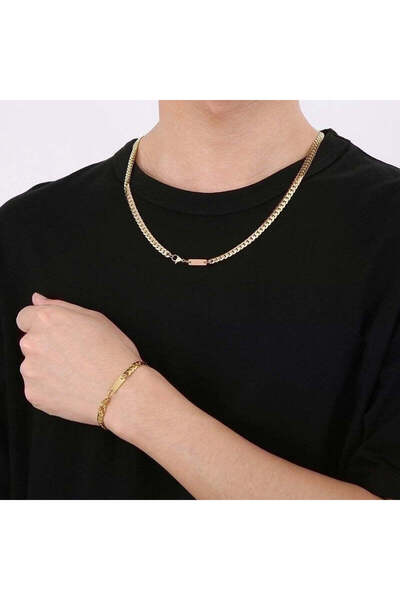 Pursehuit Men's necklace, gold, stainless steel, 18k gold-plated, braided, Remus C9