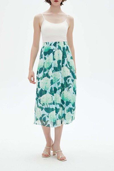 Nichii تنورة ميدي مزينة بكشكشة زهرية