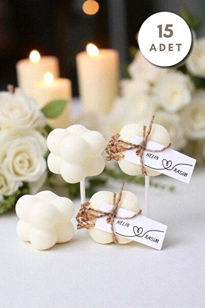 BERFUĞ KIRAN 15 ADET SAMAN İP SARILI BUBBLE HEDİYELİK MUM