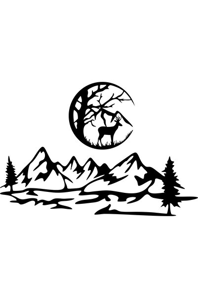 OEM Decor perete Cerb si Priveliste Montana HH733 din lemn - 30 L x 20 H (cm)