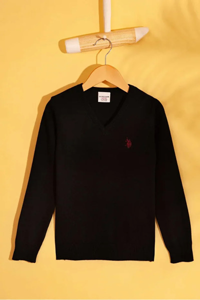 U.S. Polo Assn. Pulover de bază cu decolteu în V pentru băiat Culoare neagră