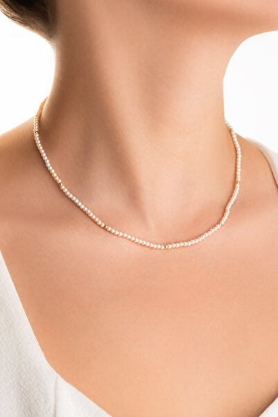 So CHIC... Doğal İnci Taşlı 43 Cm 14 Ayar Sarı Altın Kolye