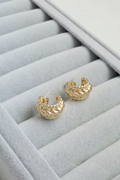 DEMOKAN Kadın Küpe Kararmaz 14k Renk Vip Seri Burgu Örgü Yarım Halka Küpe