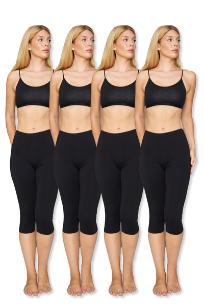 Lantliv 4 Pieces of Knee-Length Cotton Combed Leggings, 95% Cotton 5% Lycra Leggings, Capri Leggings, Underwear, Plus Size Leggings