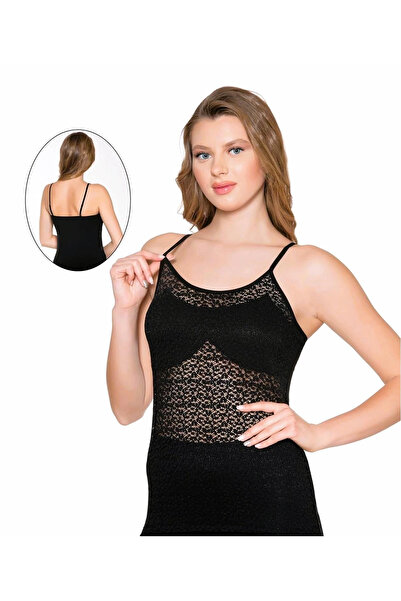 Belinay Adjustable String Straps, Lace, Black Tank Top