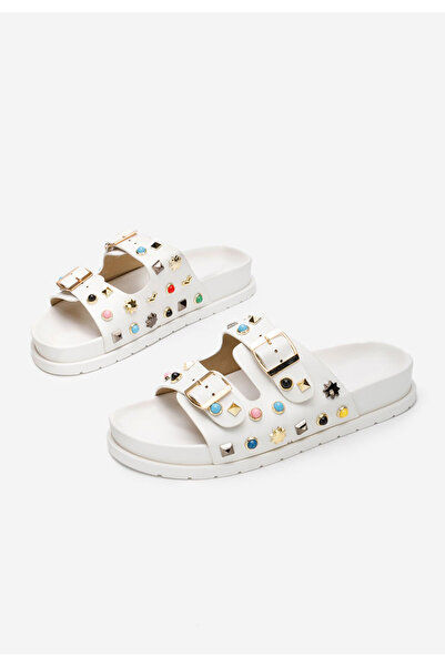 B T Shoes Bílé dámské pantofle Volucia