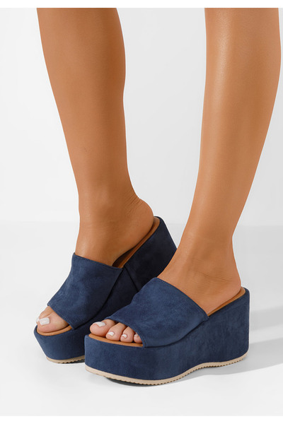 B T Shoes Modré pantofle na platformě Belona