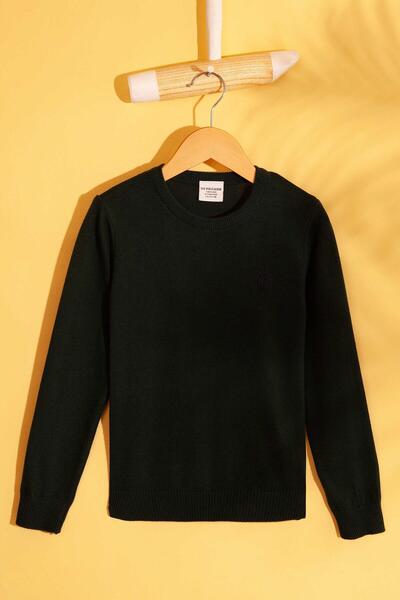 U.S. Polo Assn. Pulover pentru băiat, verde închis, de bază, cu gât crew