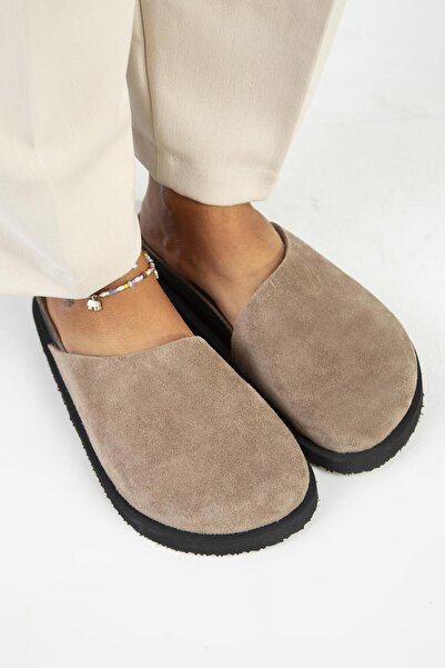 Manijero Γυναικείες δερμάτινες παντόφλες από γνήσιο δέρμα Ateshi Flat Sabo Mink