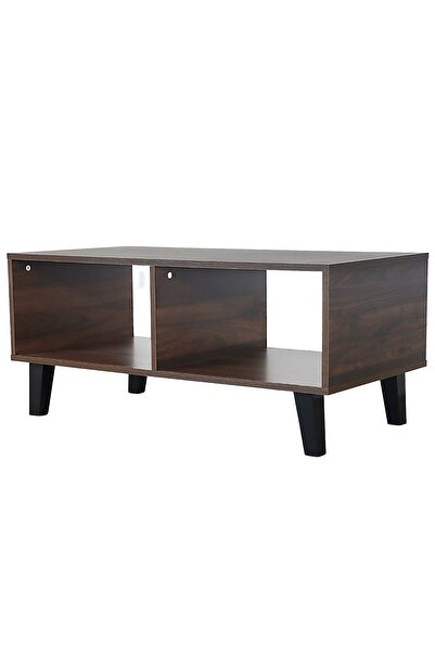 BAITY Coffee Table with Base and 2 Storage Shelves, Malaysian Wood - Brown, 92*43*46.5 cm