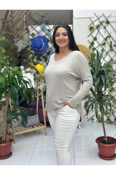 Punta Otantik NC213362 Bluză tricotată în dungi italiene Vyaka bej-gri