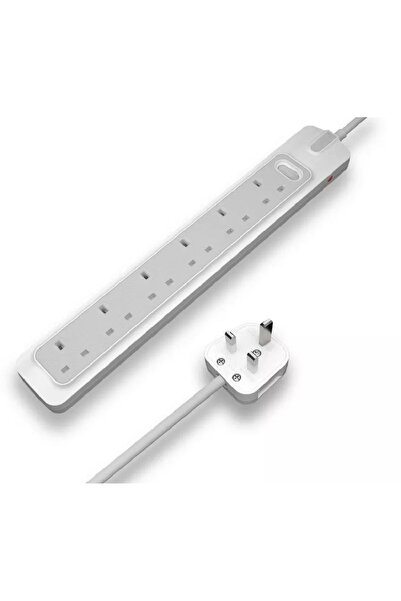 RAFEED كهربائي، سلك تمديد طاقة، 6 مقابس، 2 متر، أبيض/رمادي