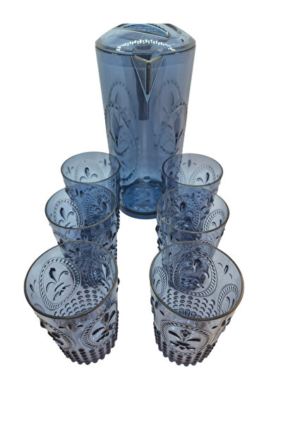 Mustran Sürahi Bardak Seti Leylak Akrilik 2.3 L + 6’lı 400 ml Su Ayran Meşrubat Bardağı Ev Çeyizlik