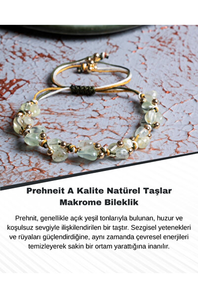 Saff Doğal Taş Prehnite a Quality Natural Stones Macrame Bracelet