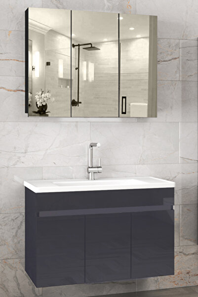 Alfa Banyo Viola3-100 cm Mdf Lavabolu Banyo Dolabı Ayna dolaplı banyo lavabo ...