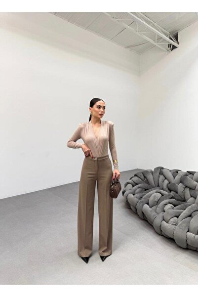 Genel Markalar 230 Gr Poly Viscose Lycra Metal Düğme Palazzo Pantolon