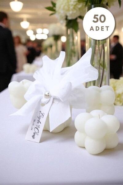 BERFUĞ KIRAN 50 ADET TÜL DETAYLI KURDELELİ BUBBLE HEDİYELİK MUM