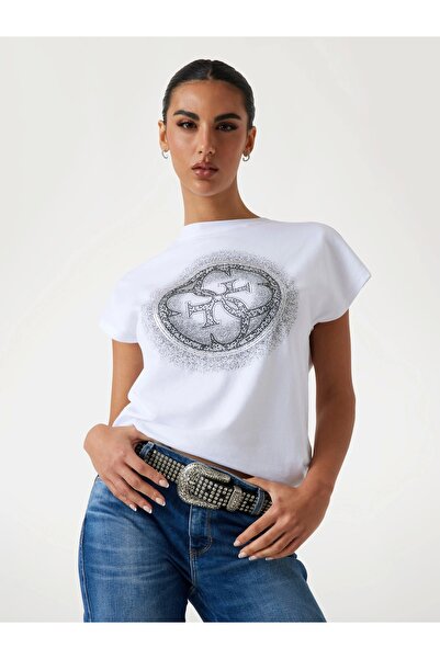 Guess Γυναικείο μπλουζάκι με σκιάστρο λευκό με λεπτή εφαρμογή W5YI14I3Z14-G011