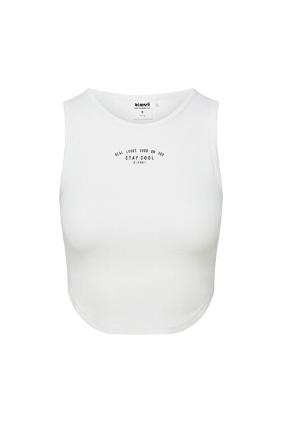 Bloovii Women's Sleeveless Crop Tank Top Ribbed with Text Printed Sports Style | Lann