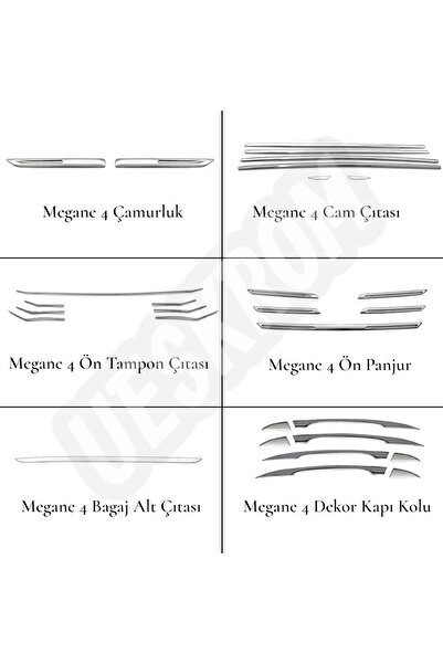 ueskrom Megane 4 2016-2020 Krom Set (Cam çıtası+Ön panjur Ön tampon+Çamurluk+...