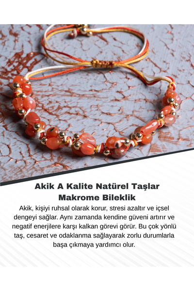 Saff Doğal Taş Agate a Quality Natural Stones Macrame Bracelet