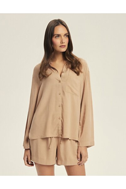 ESOTIQ Women's Two-Piece Pajama Set Homewear Button Down Shirt & Shorts Linen Look | Corenso