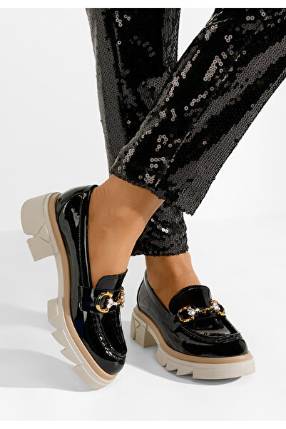 B T Shoes Černé lesklé dámské mokasíny Lerina V6