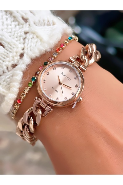 Ferrucci Steel Chain Cord 25 mm Minimal Case Women's Wristwatch 3 Atm Waterproof 2 Years Warranty