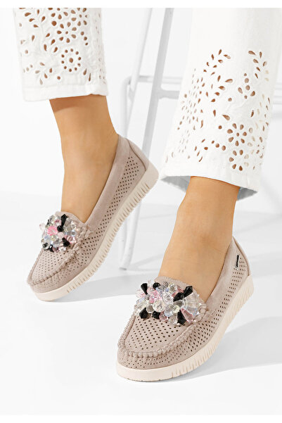 B T Shoes Béžové dámske letné mokasíny Lynna