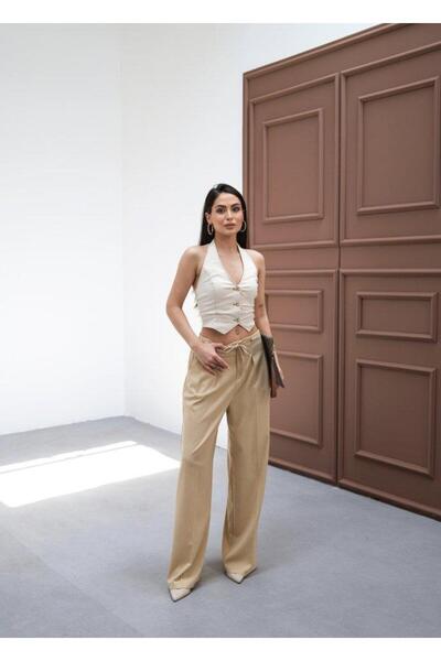 BY ELİZE Wide Leg Trousers with Elastic Waist and Laces