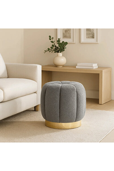 Generic Boucle Fabric Gray Pouf Chair