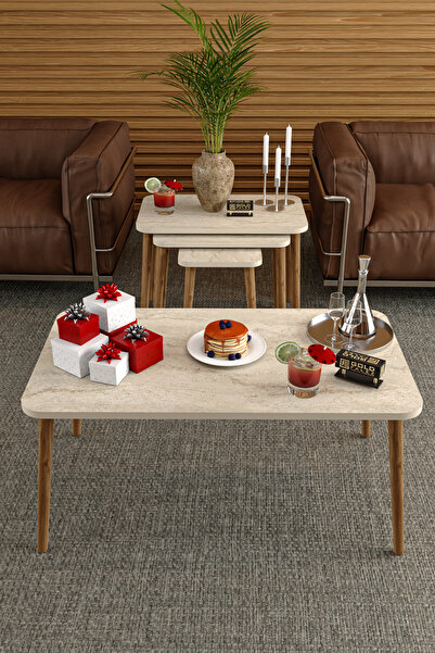 GOLDFALEZ Zigon Sehpa Kr Ve Orta Sehpa Kr Torna Set Traverten