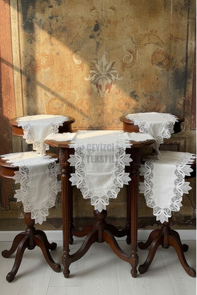 Çt Çeyizci Tekstil Living Room Set 5 Piece Lace Tablecloth Runner Set Velvet