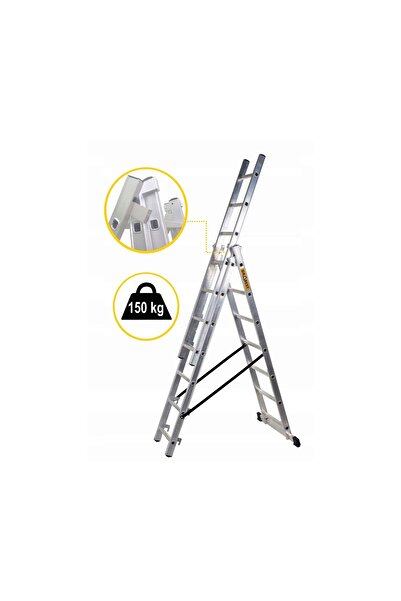 Drabest Scara aluminiu, 3 tronsoane, 7 trepte, max 150 kg, 4.23 m,