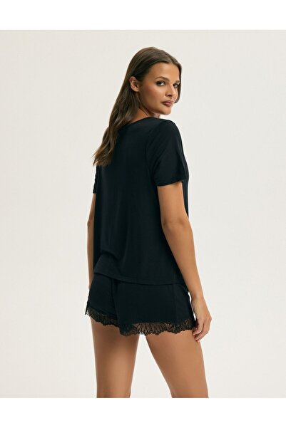 ESOTIQ Women's Pajama Set Loungewear 2-Piece T-Shirt & Shorts with Lace Details | Canti