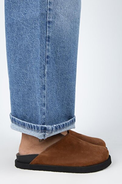 Manijero Γυναικείες δερμάτινες παντόφλες από γνήσιο δέρμα Ateshi Flat Sabo Tan