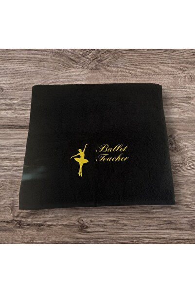 Ada Kostüm Tasarım Ballet Teacher Embroidered Black 100% Cotton Hand and Face Towel (50X90 cm)
