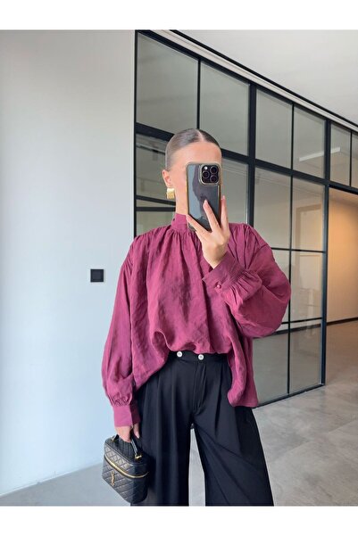 BB Bensu Buyruk BLUZĂ TRANSPARENTĂ ROȘU MARO, CU LACĂT LA Gât, CU MANȚĂRI GROASE