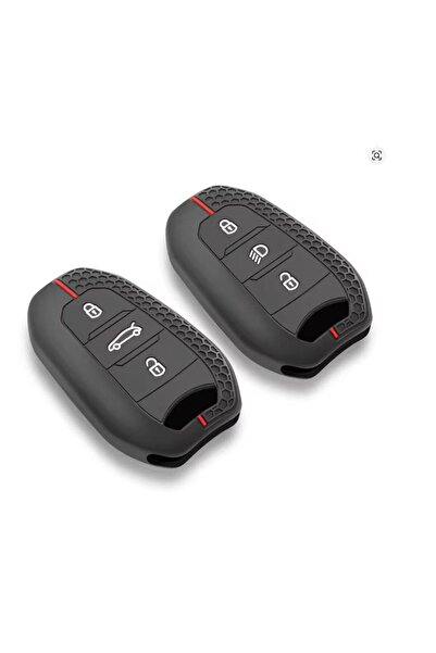 OTOBİR Key Case Cover Black-Red Striped Peugeot 308 Compatible